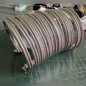 Silver-Tone Twisted Cable Cuff Bracelet Stack